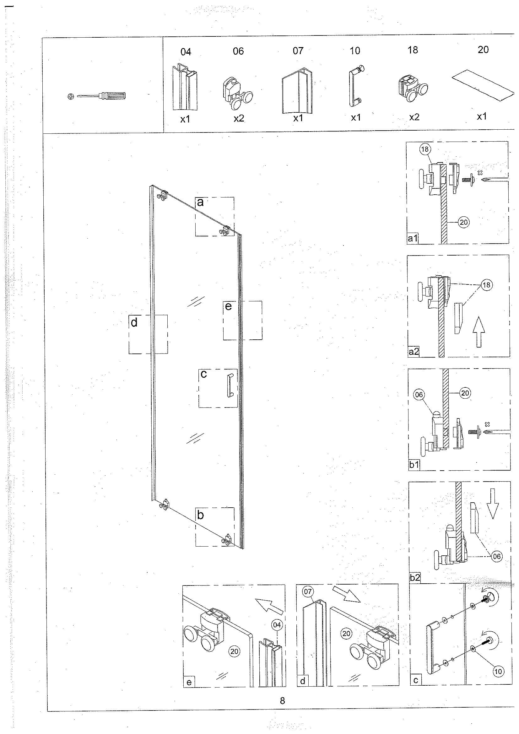 Страница 8: схема монтажа, Душевой уголок Atalora 120×90