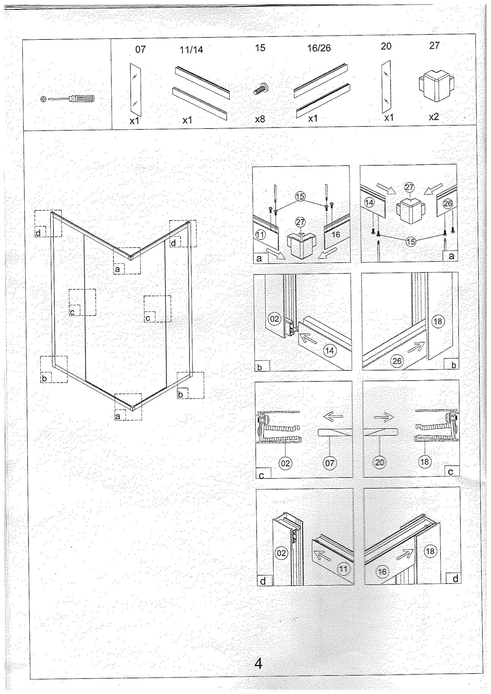 Страница 4: схема монтажа, Душевой уголок Bonivera 120×90