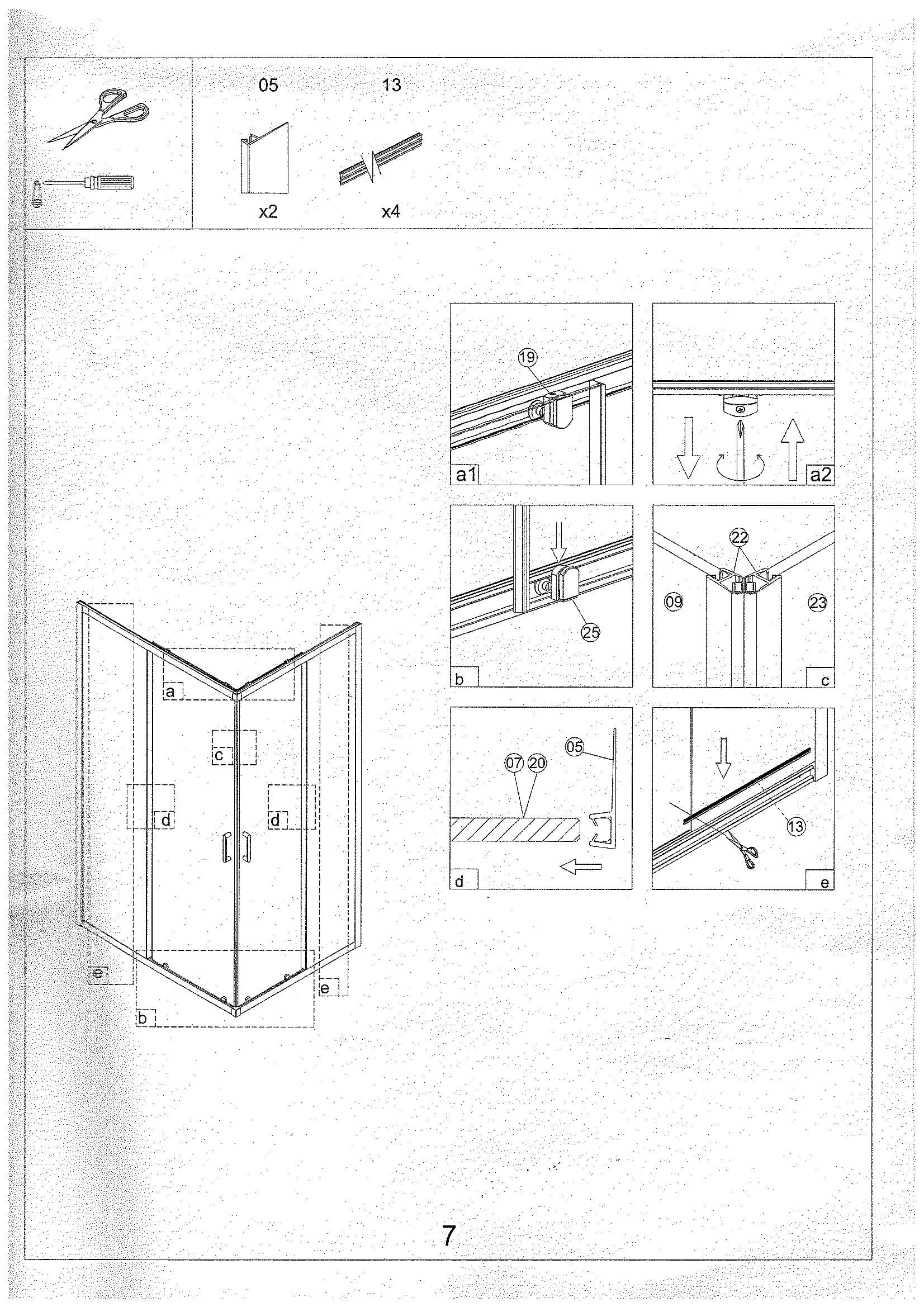 Страница 7: схема монтажа, Душевой уголок Bonivera 120×90