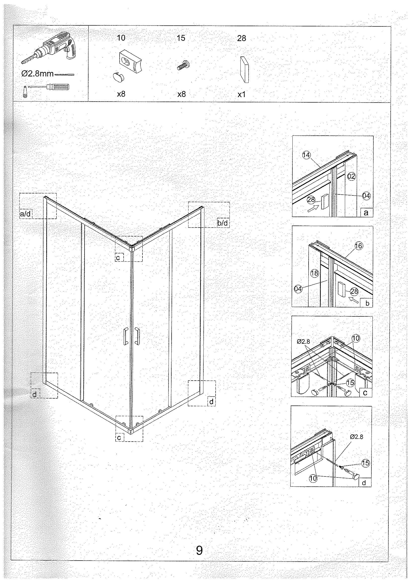 Страница 9: схема монтажа, Душевой уголок Bonivera 120×90