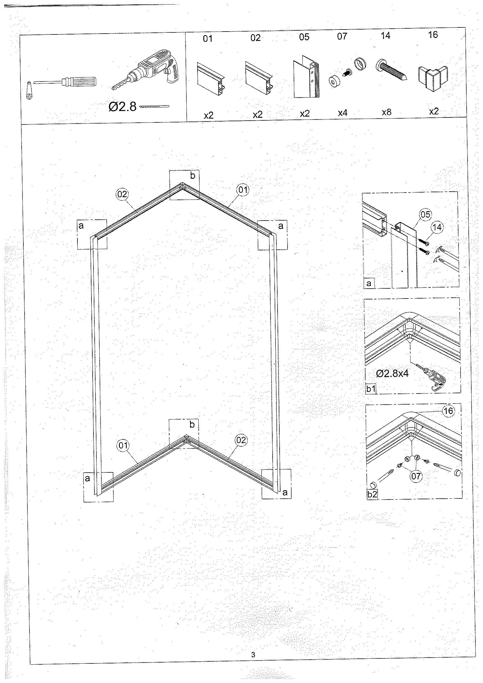Страница 3: схема монтажа, Душевой уголок Bonivera 90×90