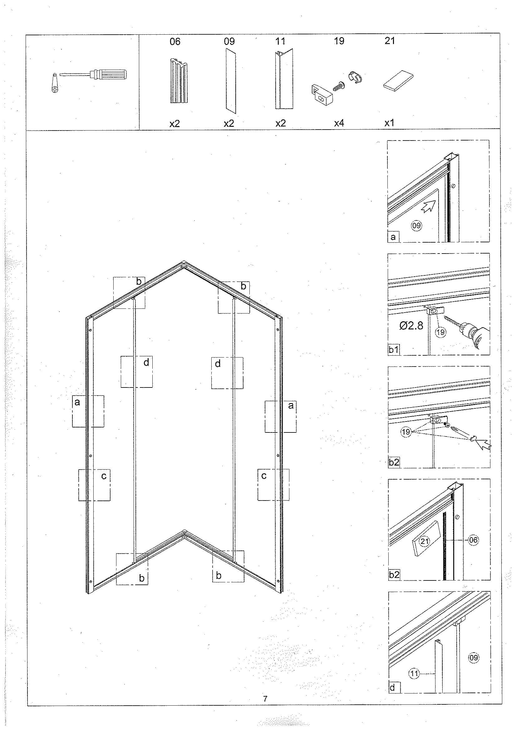 Страница 7: схема монтажа, Душевой уголок Bonivera 90×90