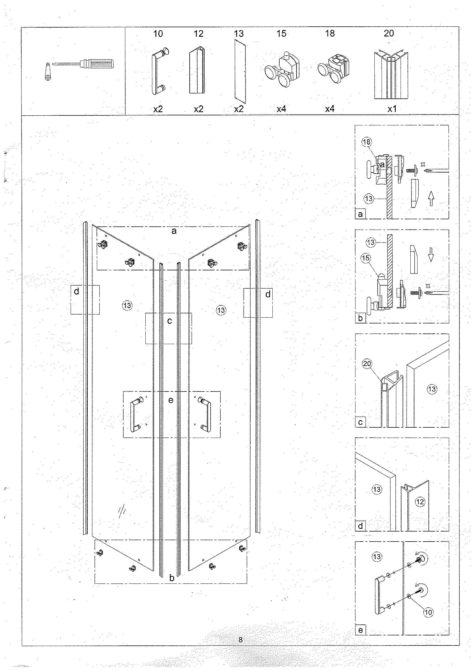 Страница 8: схема монтажа, Душевой уголок Bonivera 90×90