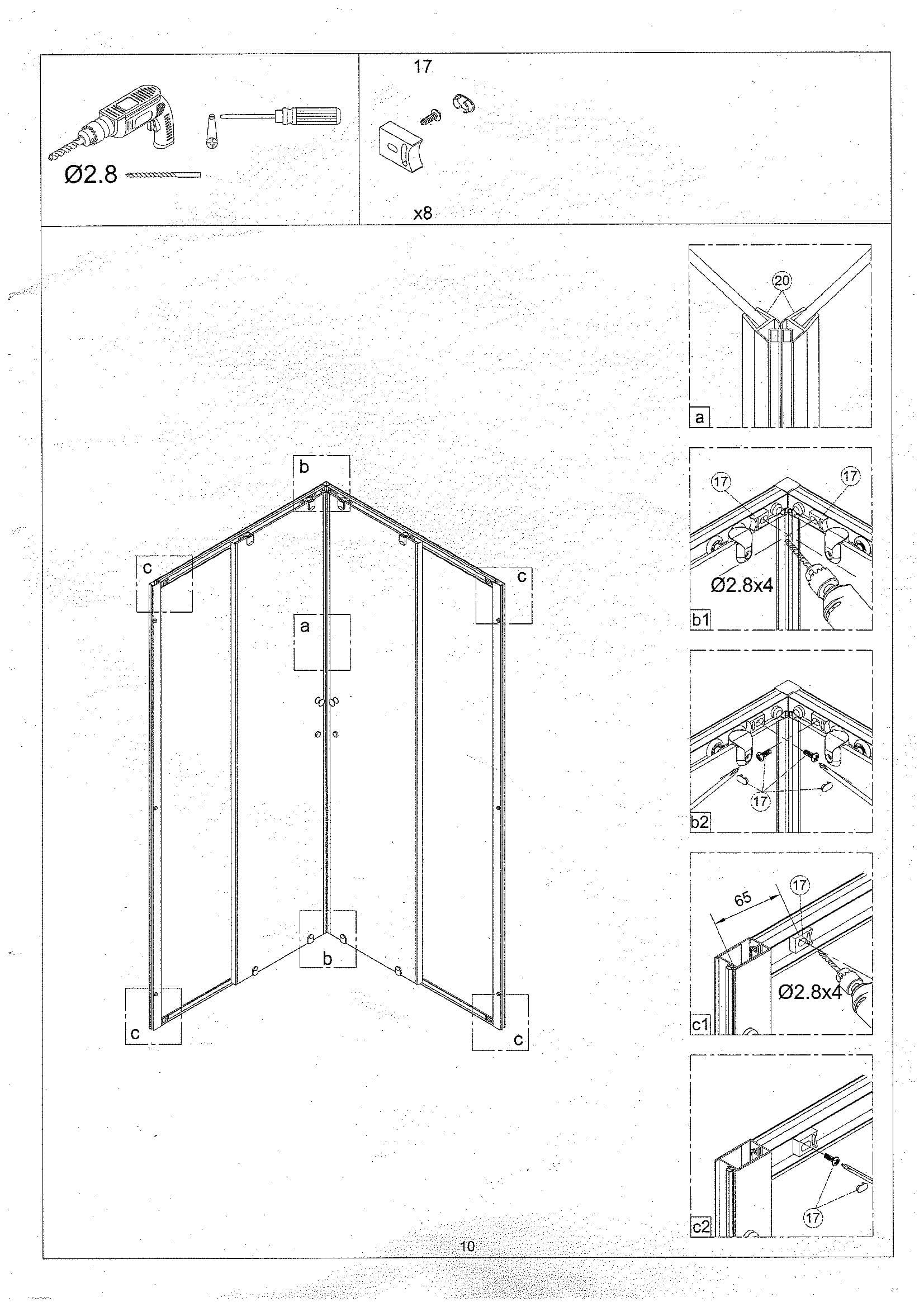 Страница 10: схема монтажа, Душевой уголок Bonivera 90×90