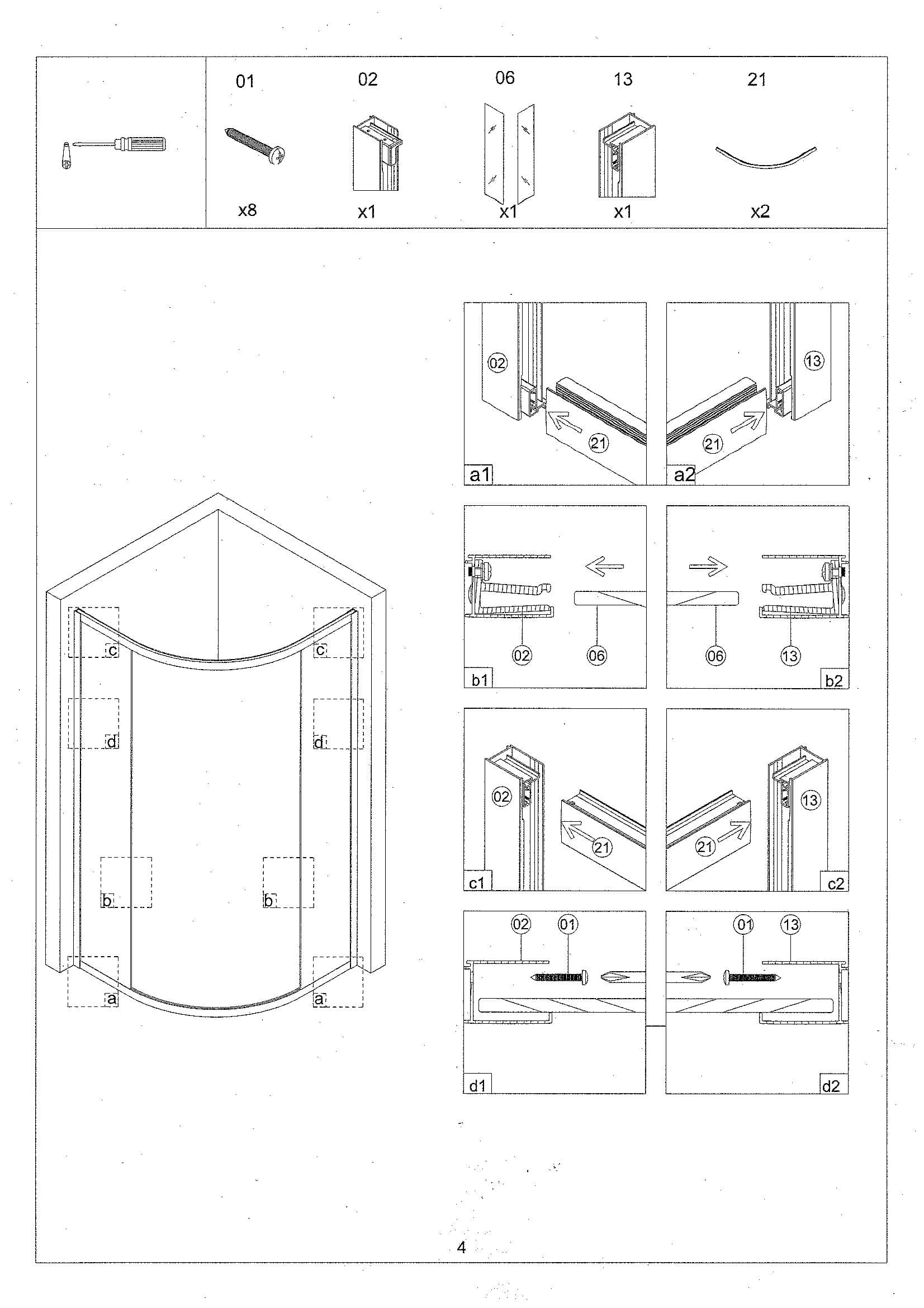 Страница 4: схема монтажа, Полукруглый уголок Bonivera 90×90