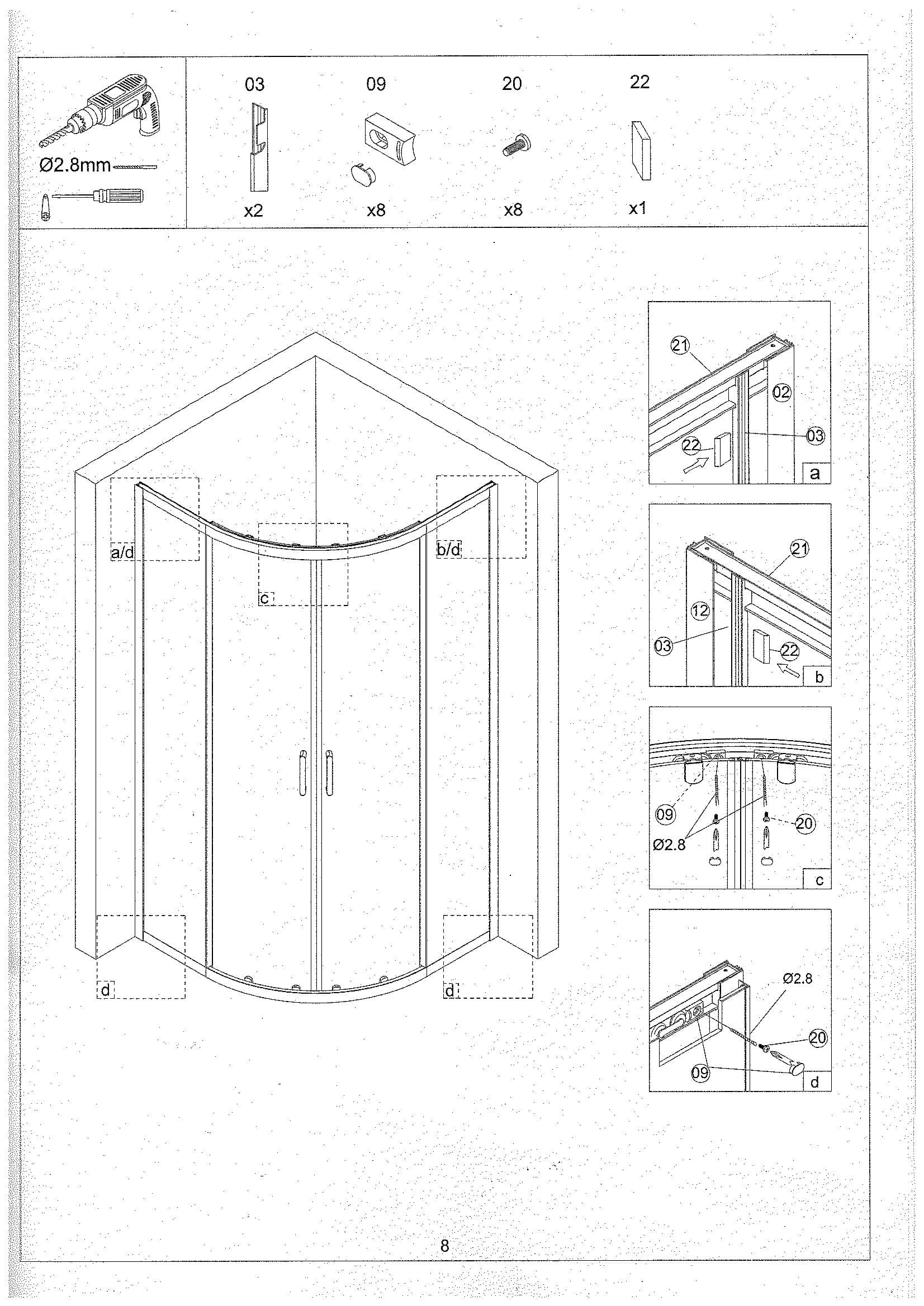 Страница 8: схема монтажа, Полукруглый уголок Bonivera 90×90