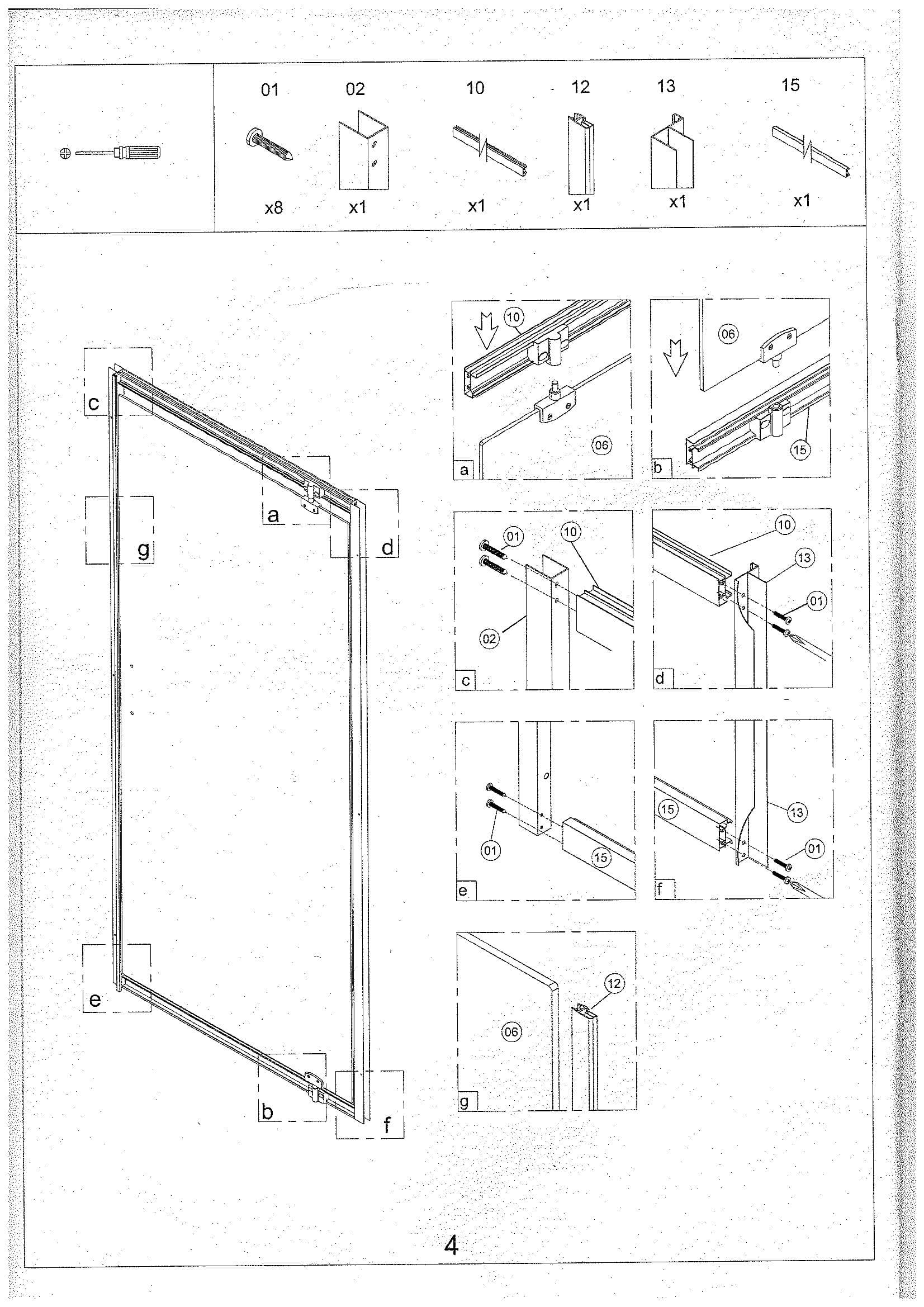 Страница 4: схема монтажа, Распашная дверь Bonivera 90 см