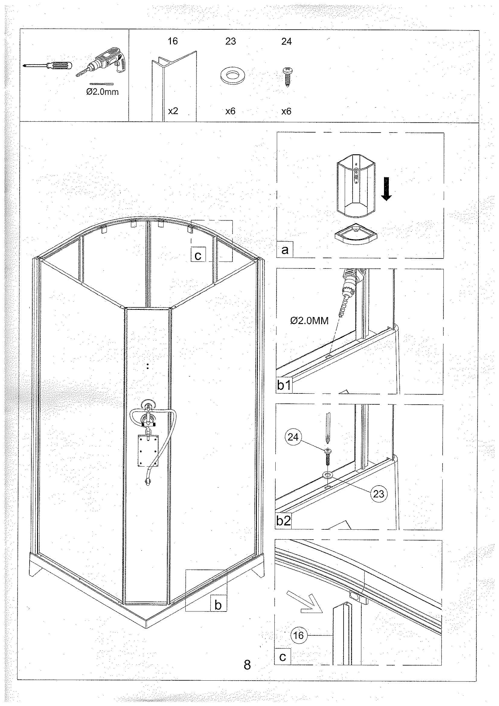 Страница 8: схема монтажа, Душевая кабина Eliavita 90×90