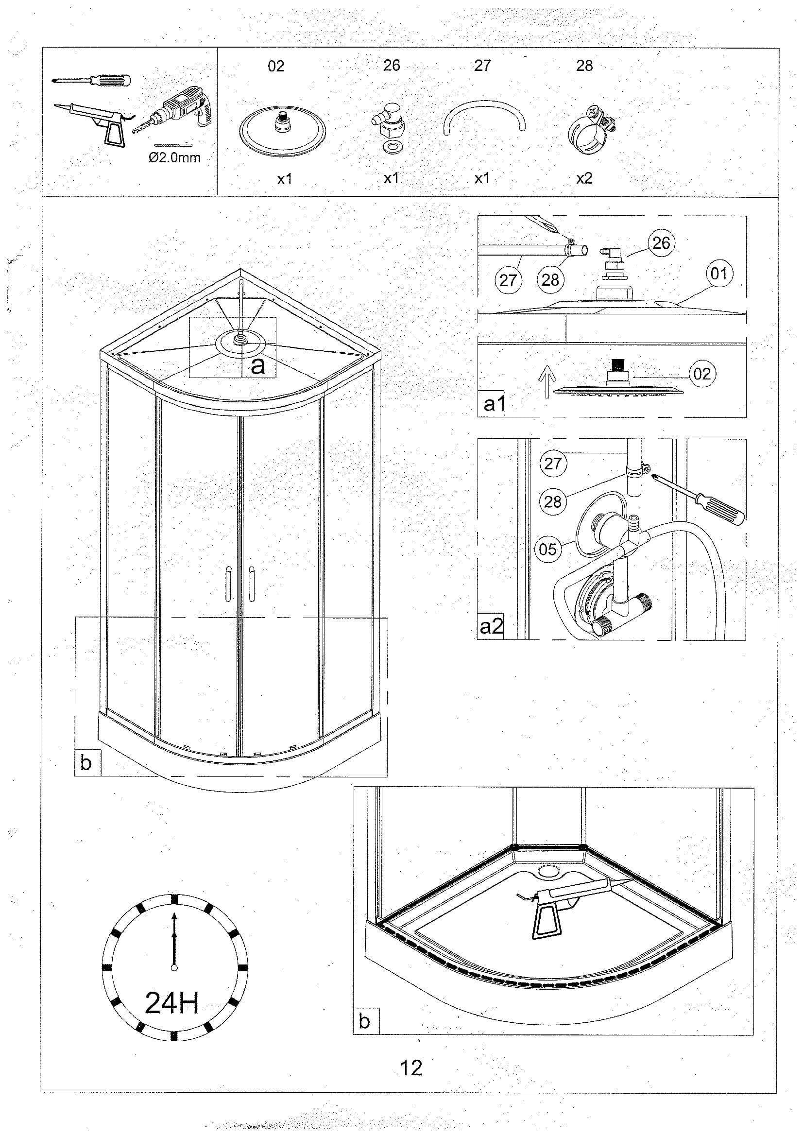 Страница 12: схема монтажа, Душевая кабина Eliavita 90×90